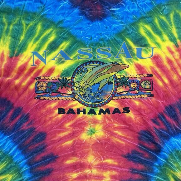 Vintage Bahamas T Shirt Adult XL Tye Die Spell Out National Apparel Tees - Picture 2 of 8